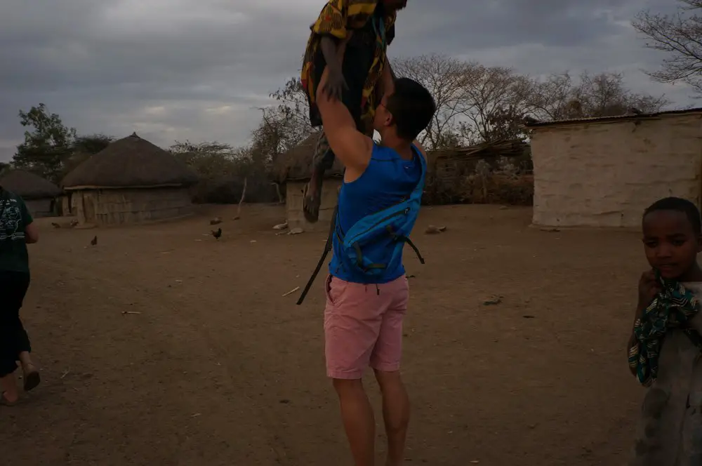 Playing with the Masai kids.