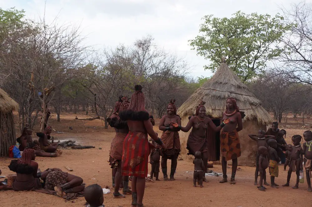 Himba women doing a traditional dance.