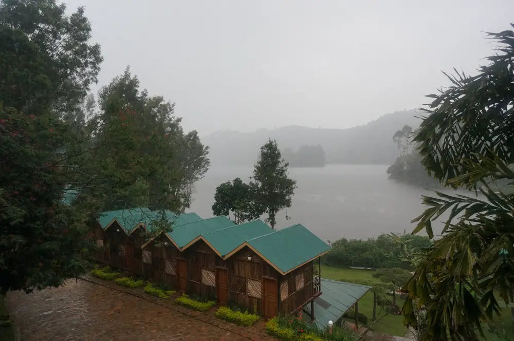 Raining heavily at our campsite at Lake Bunyonyi