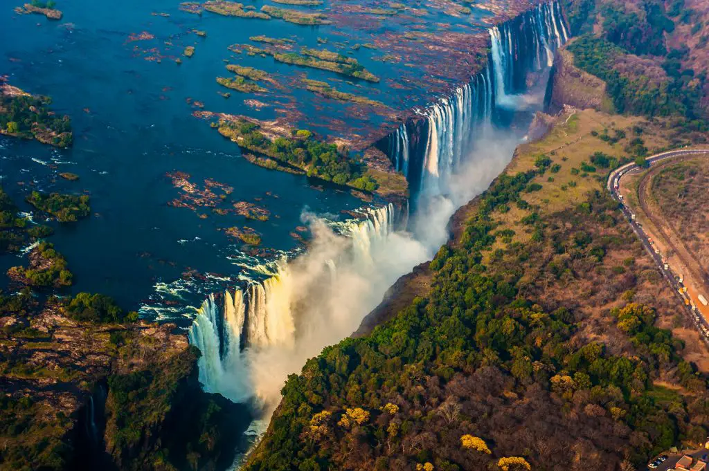 Victoria Falls Aerial view from helicopter Zambia and Zimbabwe