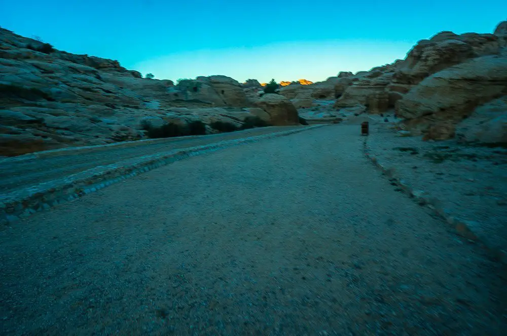 Walking towards the Siq in the very early morning.