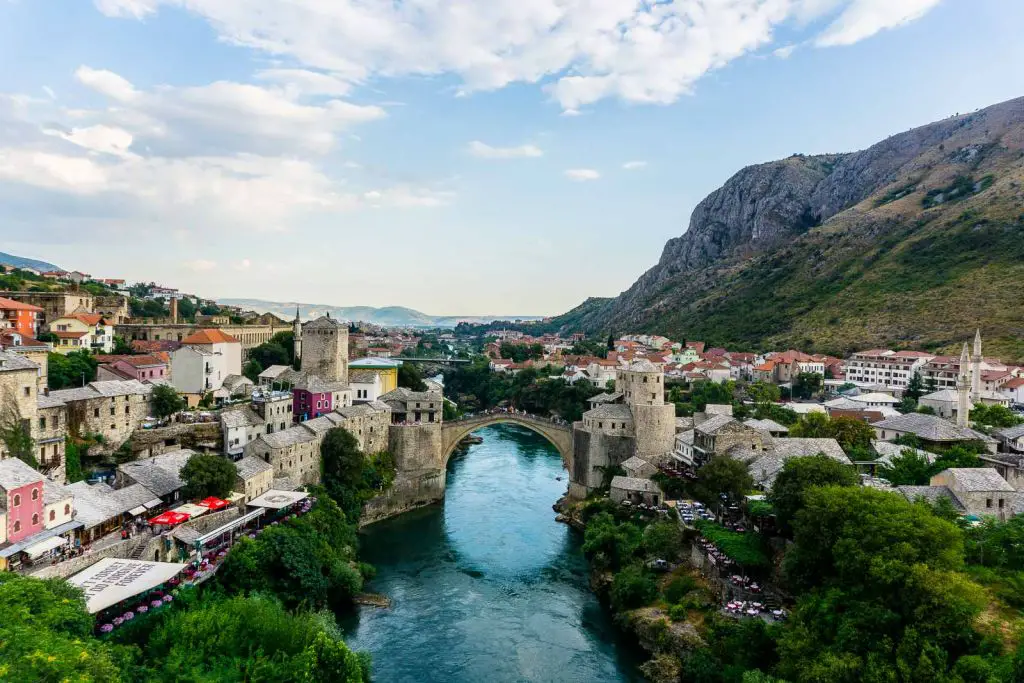 View of Mostar old bridge mosque