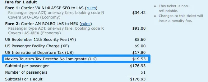 Mexico airplane ticket tourism tax immigration