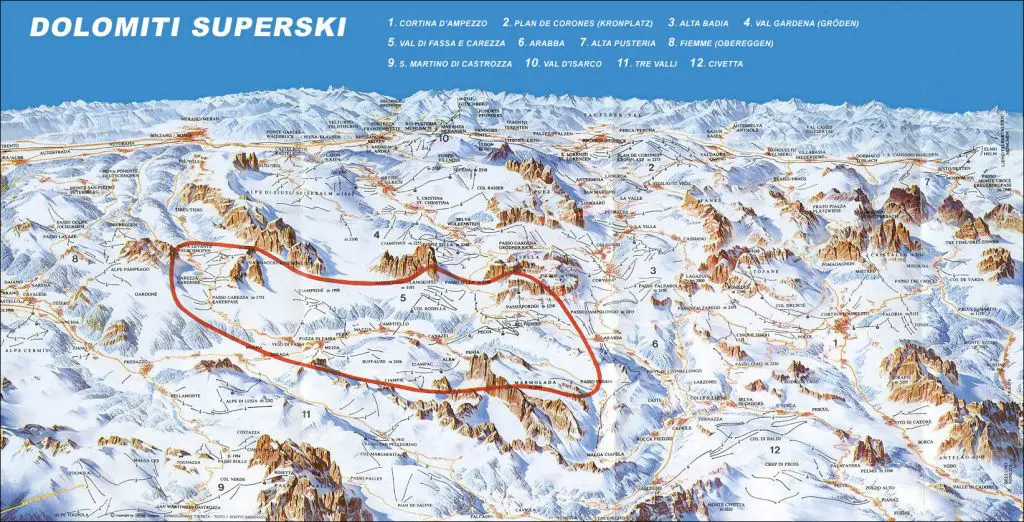Dolomites Superski Map of all mountains