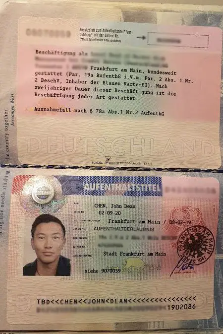 EU Blue Card passport stamp Germany visa