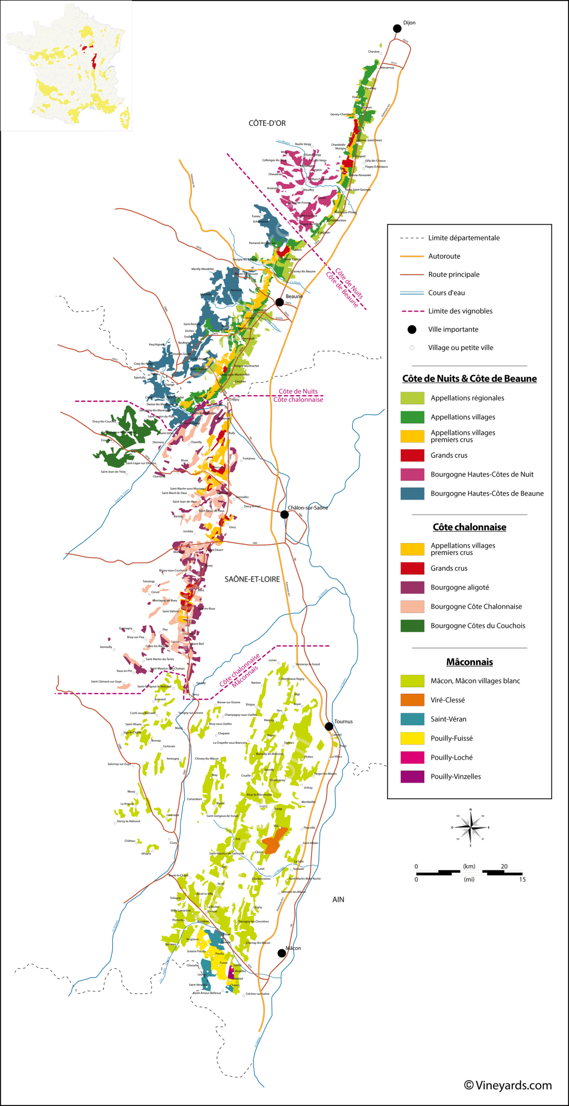 map of burgundy rue des grand crus