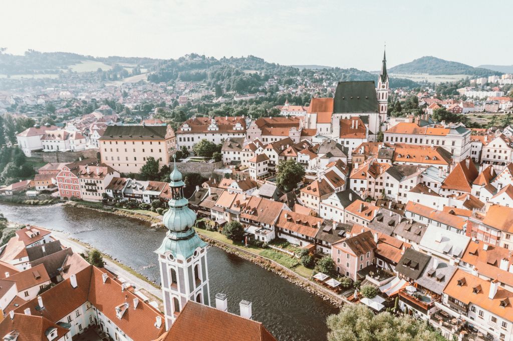 Cesky Krumlov castle tower Czech Republic 