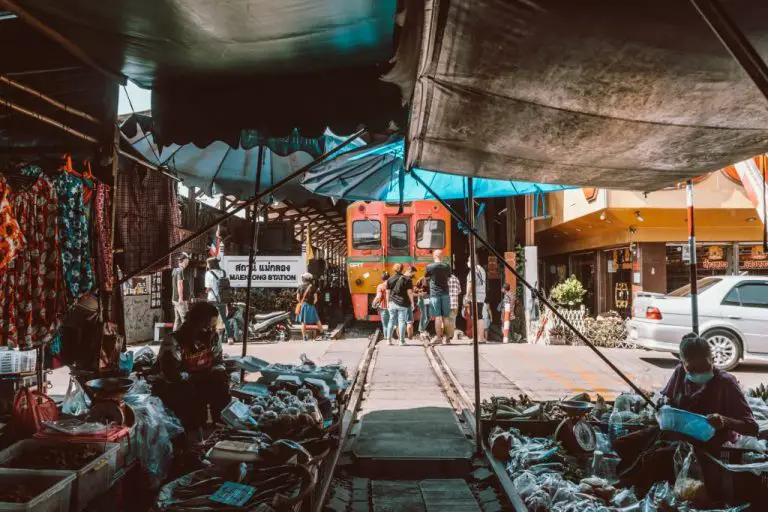 Maeklong railway market thailand
