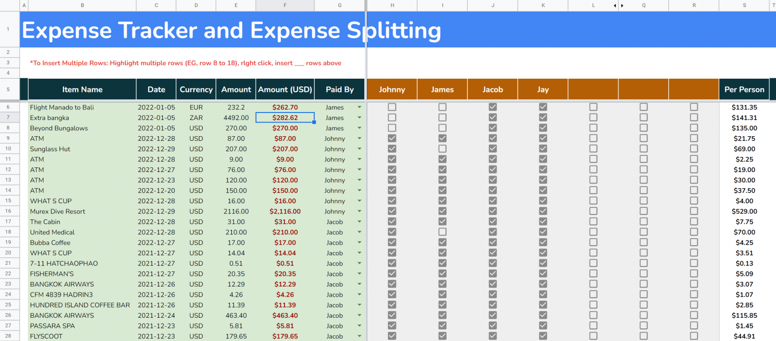 The Ultimate Expense Splitting Spreadsheet Johnny Africa
