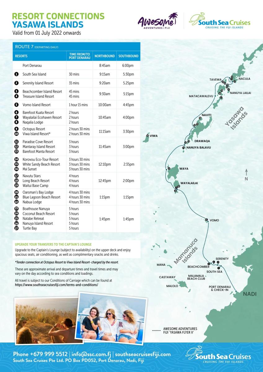 Yasawa flyer map and schedule