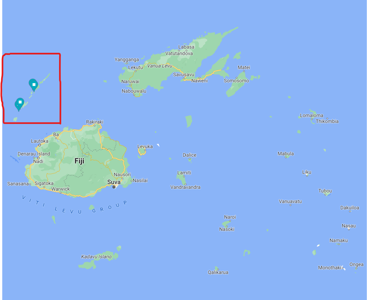 Location of the yasawa islands on Google Maps.