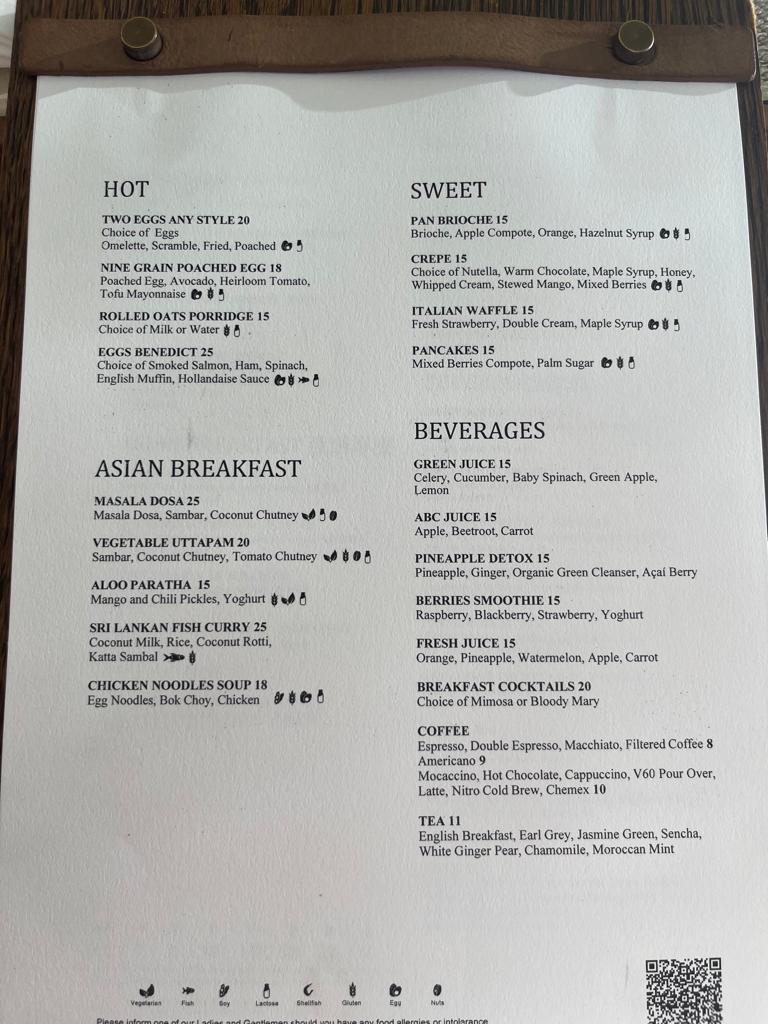 Ritz Carlton Maldives Breakfast Menu