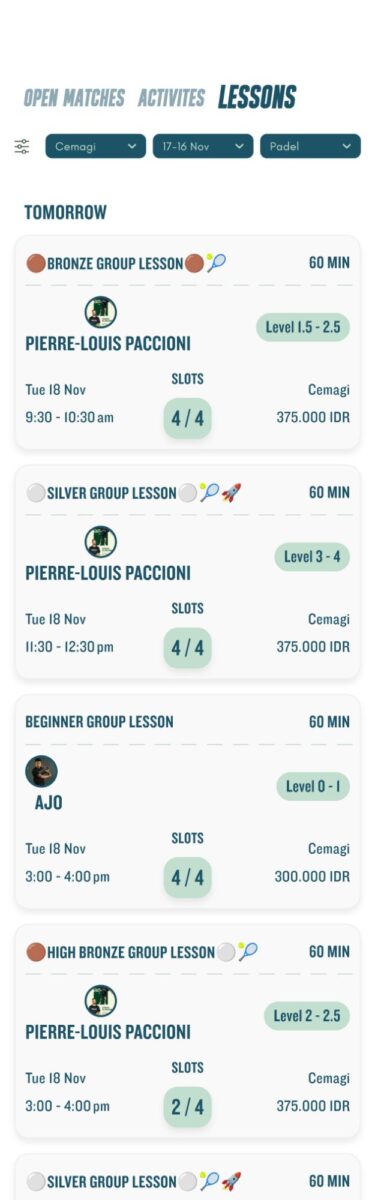 island padel private lessons app
